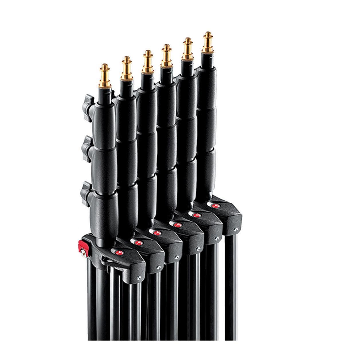 Manfrotto 1004BAC 144" Air Cushioned Aluminum Master Light Stand with 4 Sections & 3 Risers, Black - Pack of 3 Stands -_