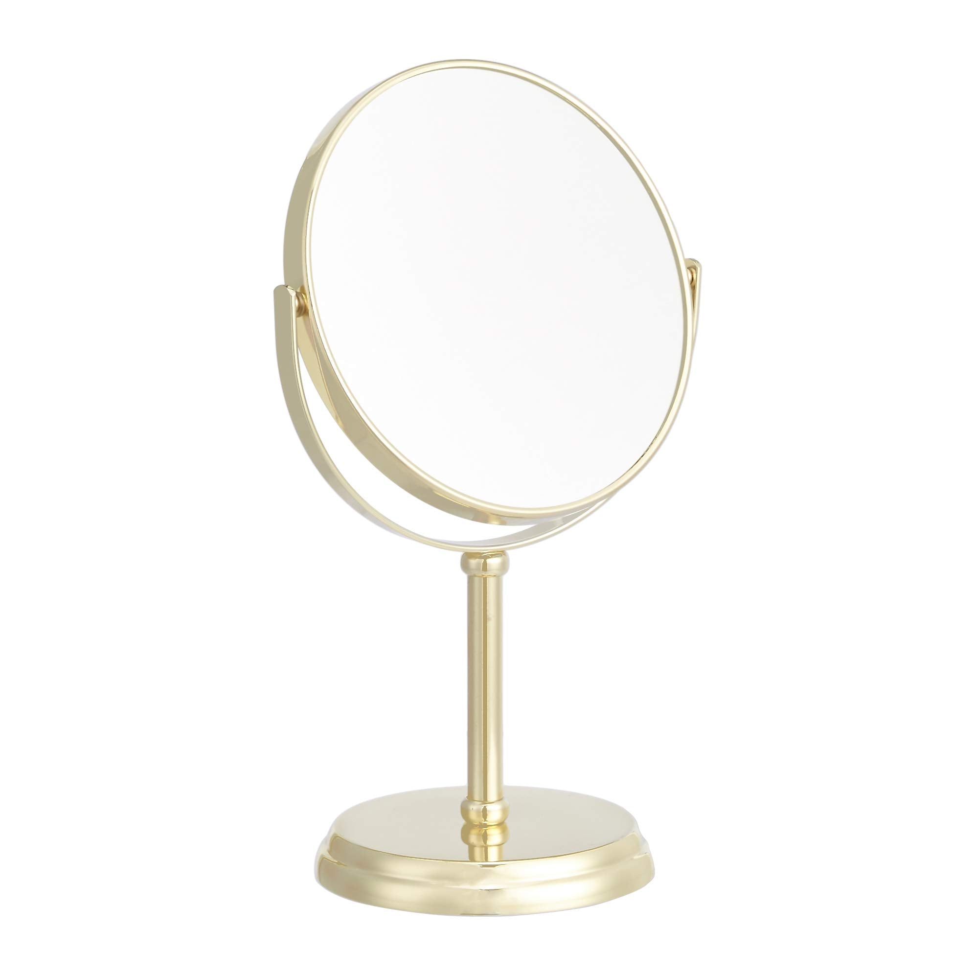 Amazon Basics Tabletop Mount Vanity Round Mirror, 1X/5X Magnification, Iron, 7.2"L x 4.92"W, Gold