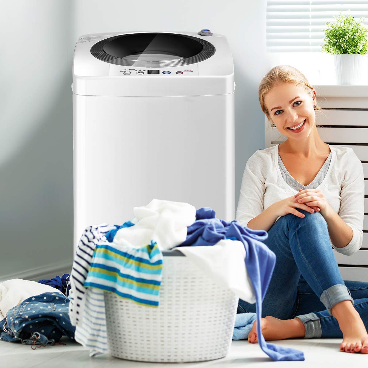 Giantex Portable Washing Machine, Full Automatic Washer and Spinner Combo, with Built-in Pump Drain 8 LBS Capacity Compact Laundry Washer Spinner for Apartment RV Dorm