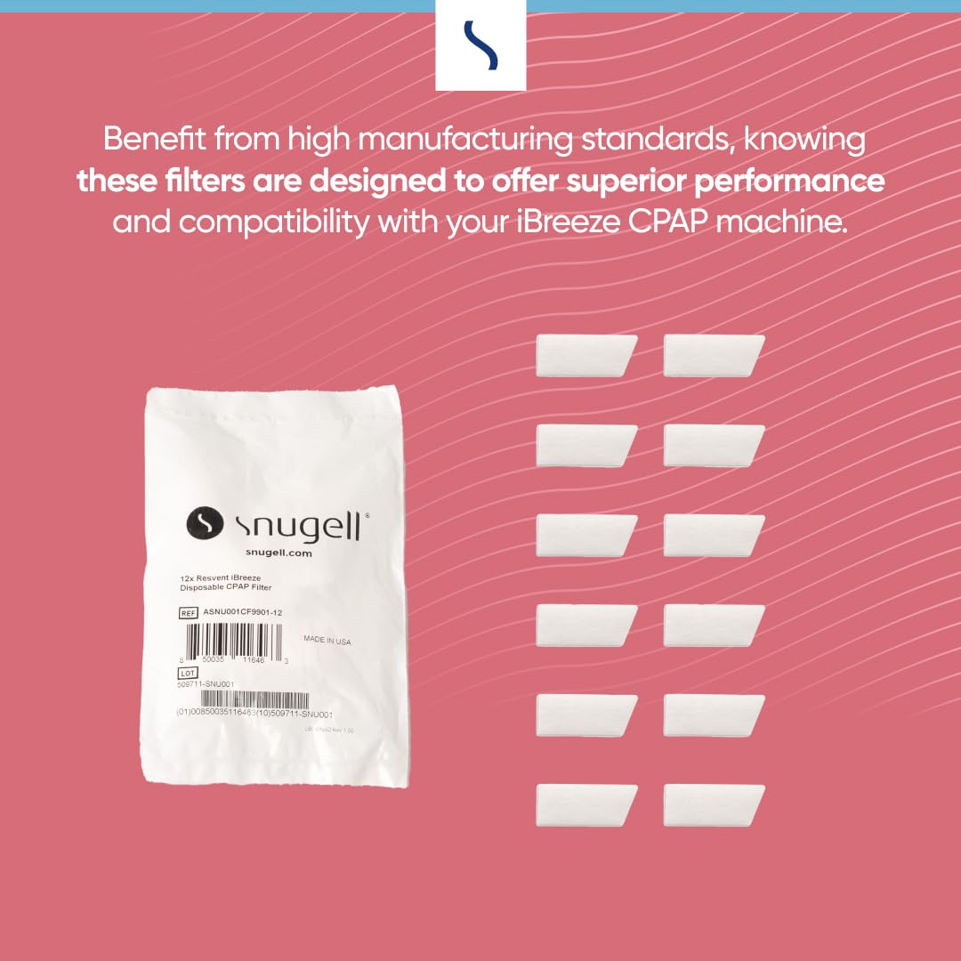 Replacement CPAP Filter for Resvent iBreeze by Snugell (12-Pack) - Made in USA - Durable - Convinient for Travel and Home - Designed to be Replaced Bi-Weekly