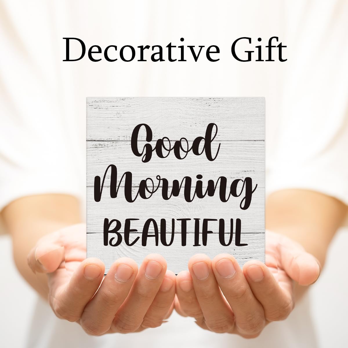 Good Morning Beautiful Wooden Box Sign Desk Decor Wood Box Sign for Home Bedroom Bathroom Shelf Table Decoration 5 X 5 Inch
