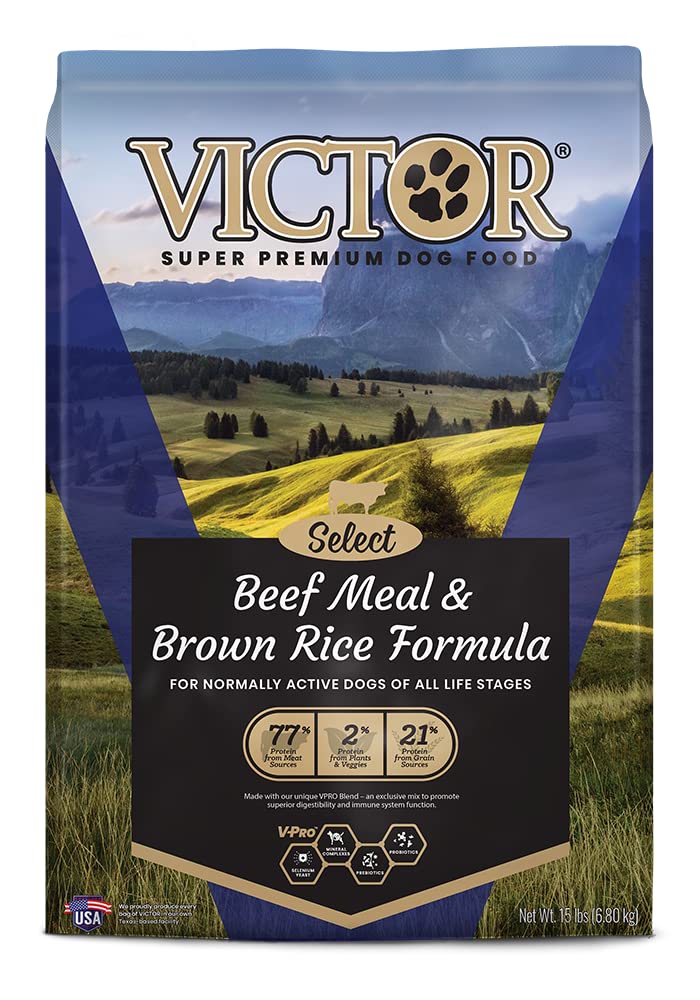 Victor Super Premium Dog Food – Select - Beef Meal & Brown Rice Formula – Gluten Free Beef Meal Dry Dog Food for All Normally Active Dogs of All Life Stages, 15 lbs