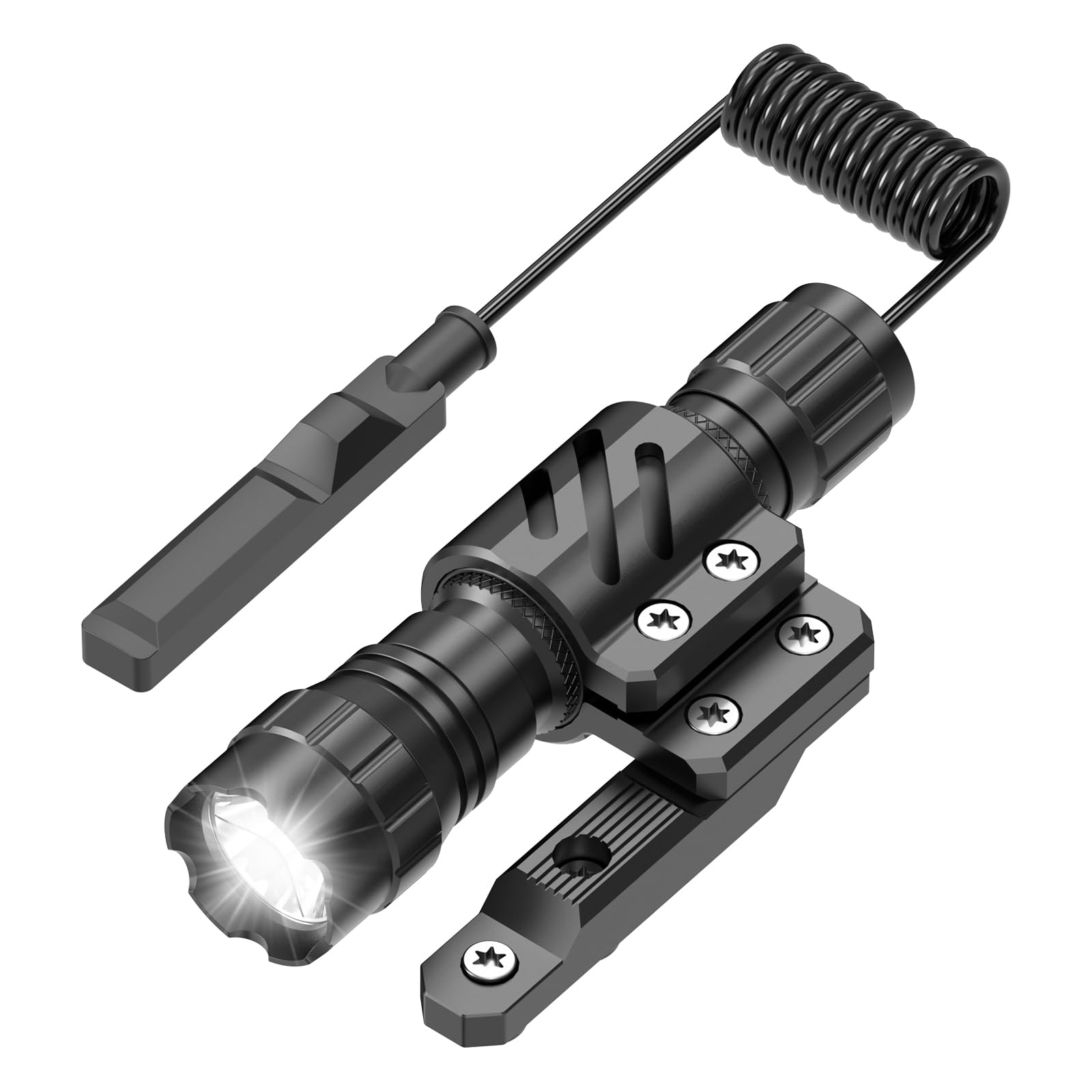Feyachi Tactical Flashlight 1200 Lumens LED Weapon Light with Mlok Mount and Pressure Switch 200m Illumination Range Rifle Light Matte Black