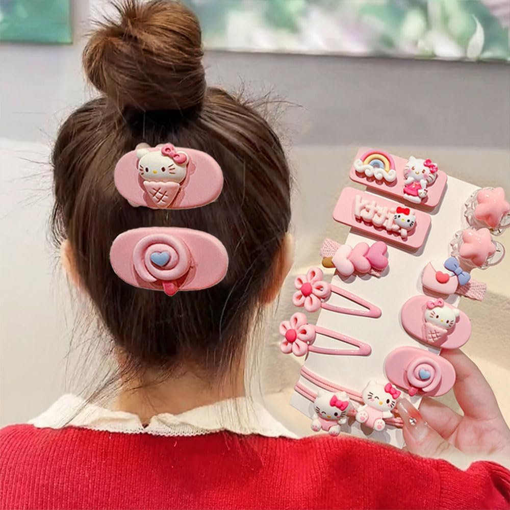 12 Pieces Kawaii Hair Clips for Girls Cartoon Girl Hair Accessories,Cute Things for Teen Girl Gifts (Kitty)