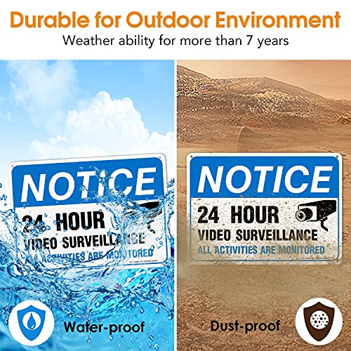 Video Surveillance Sign, All Activities Are Monitored - 2 Pack - 7 x 10 Inches Rust Free .040 Aluminum Reflective - UV Protected, Waterproof, Weatherproof and Fade Resistant - 4 Pre-drilled Holes