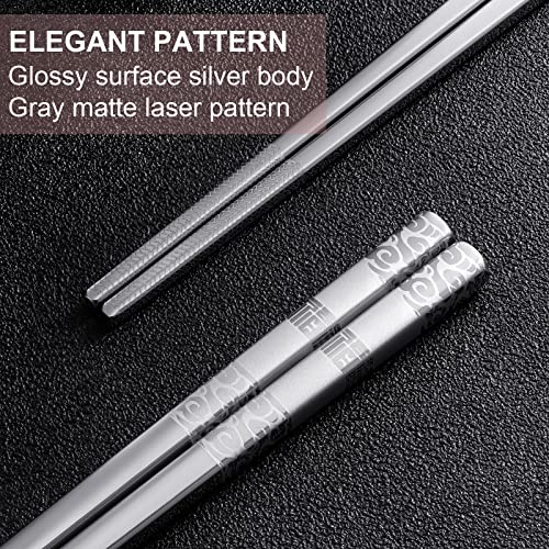 TINMARDA Metal Chopsticks Reusable 5 Pairs Stainless Steel Chopsticks Dishwasher Safe Square Lightweight Non-Slip Chop Sticks Present Set (Silver)