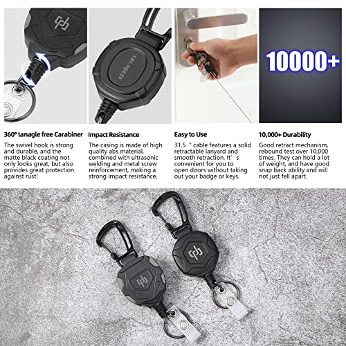 SHENGXIN 2 Pack Retractable Keychain Heavy Duty Carabiner Badge Holder, Tactical ID Badge Reel with 32” Steel Retractable Cord, 8.0 OZ