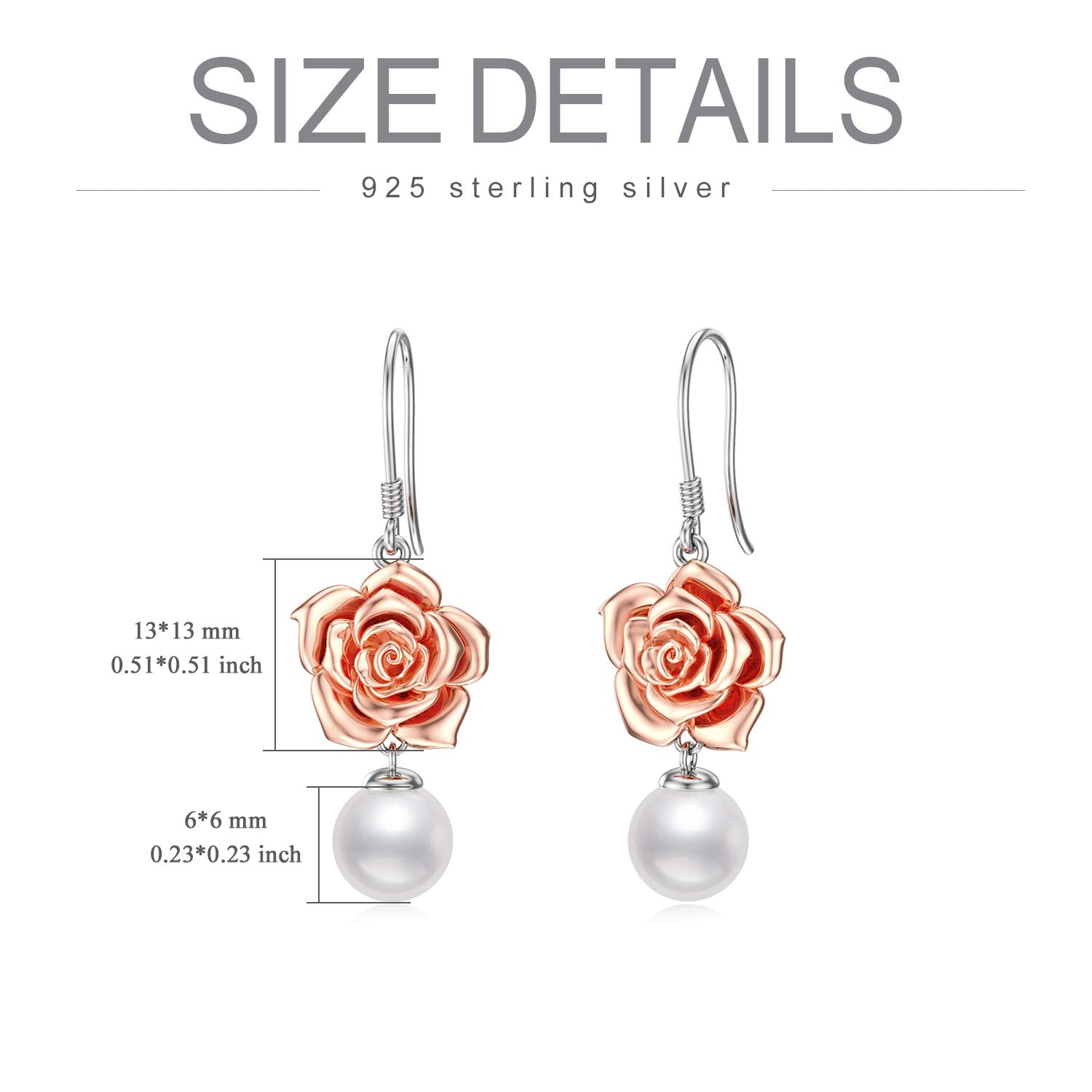 LONAGO Rose Flower Pearl Drop Earring White Pearl Dangle Earrings Rose Dangle Earring for Women (rose flower, sterling-silver)