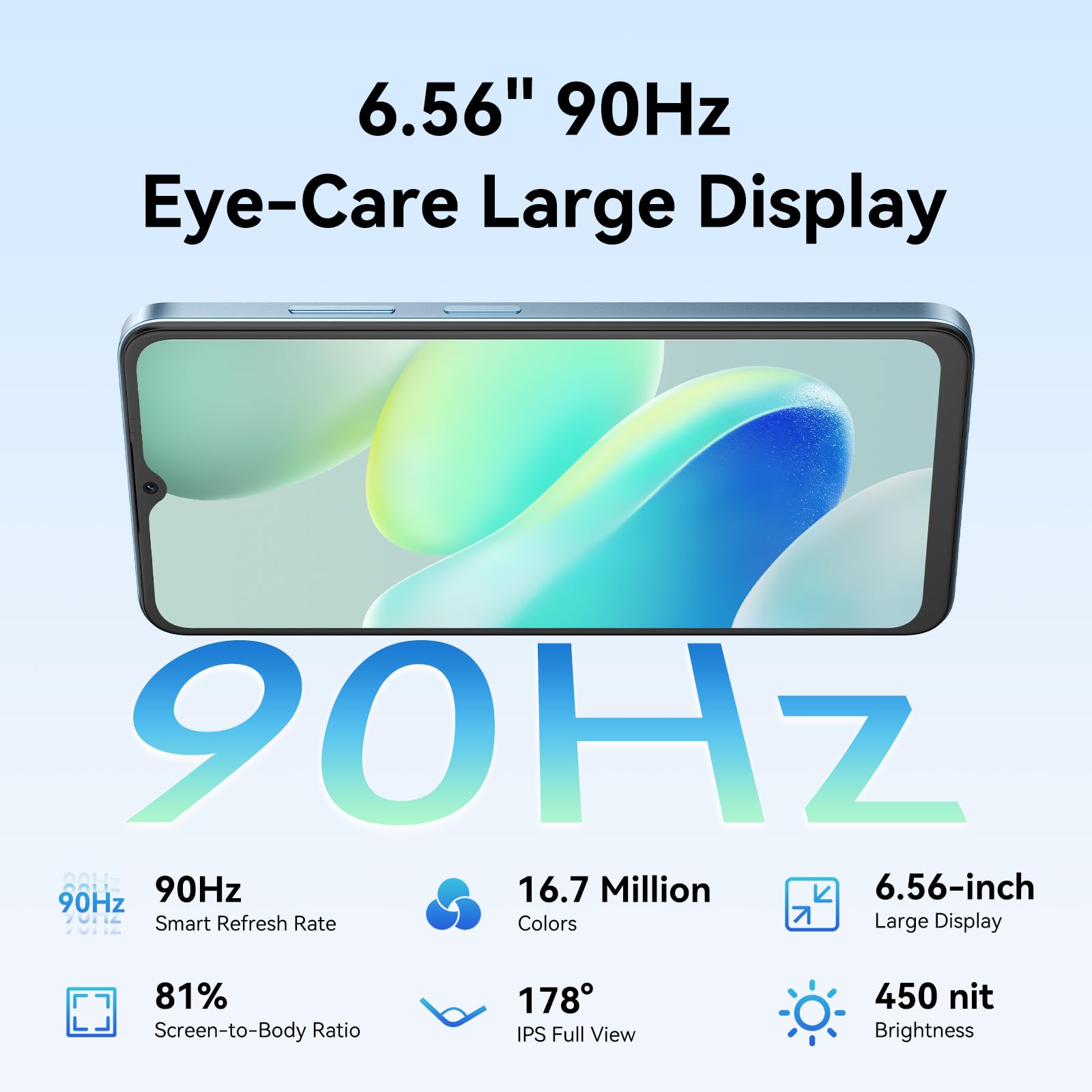 OSCAL Android Phones Unlocked for T-Mobile, FLAT 2 Android 15 Phone(2025), 12GB+128GB/2TB TF Octa Core, Dual SIM Phones Unlocked (US Warranty), 5000mAh, 90Hz,6.56"HD+, 4G/GPS/Fingerprint/Face ID-Black