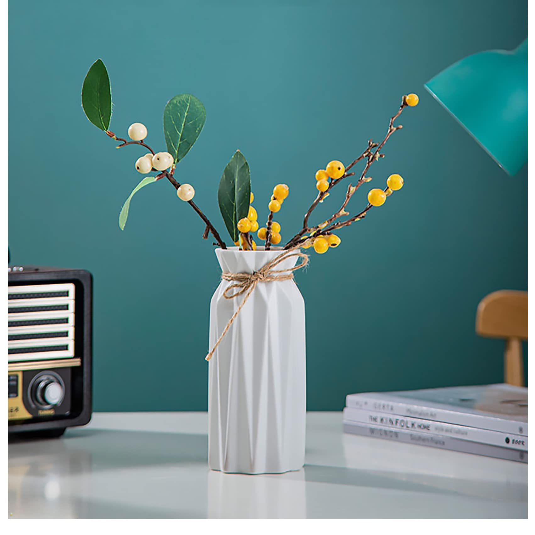 White Ceramic Vase-Flower Vase Dried Flower Vase for Modern Home Decor, Fit for Foyer Living Room Fireplace Bedroom Kitchen,Decent Gift, 8.27" H