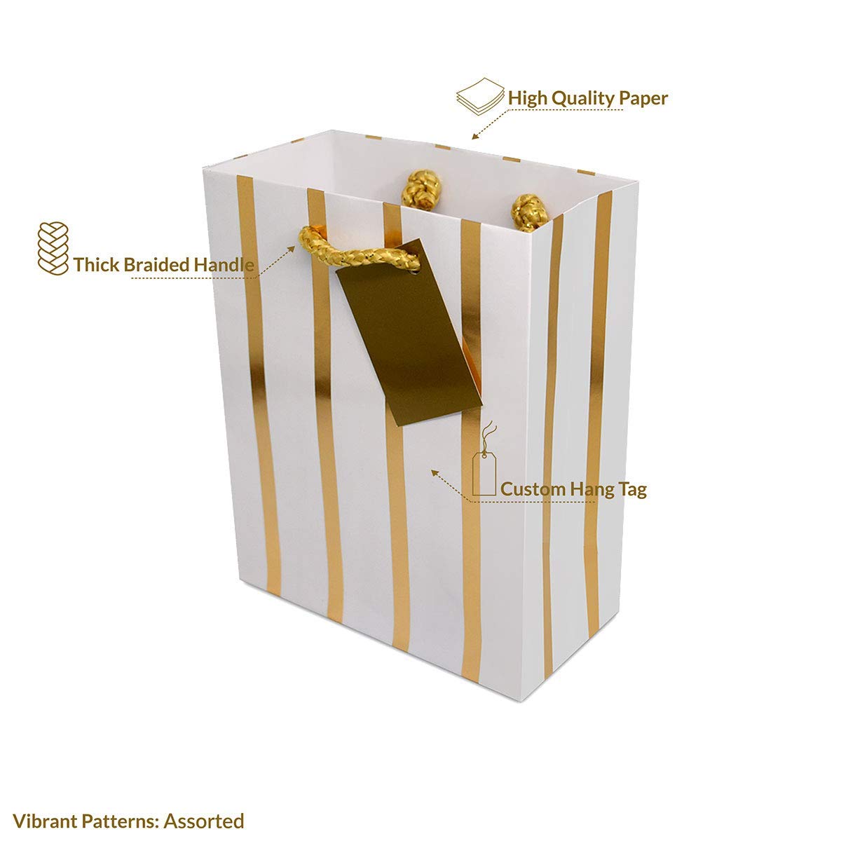 OccasionALL Small Gift Bags 6x3x7.5 12 Pack Assorted Gold Gift Bags with Handles for Christmas, Holidays, Birthdays, Weddings, & Party Favors, Bulk