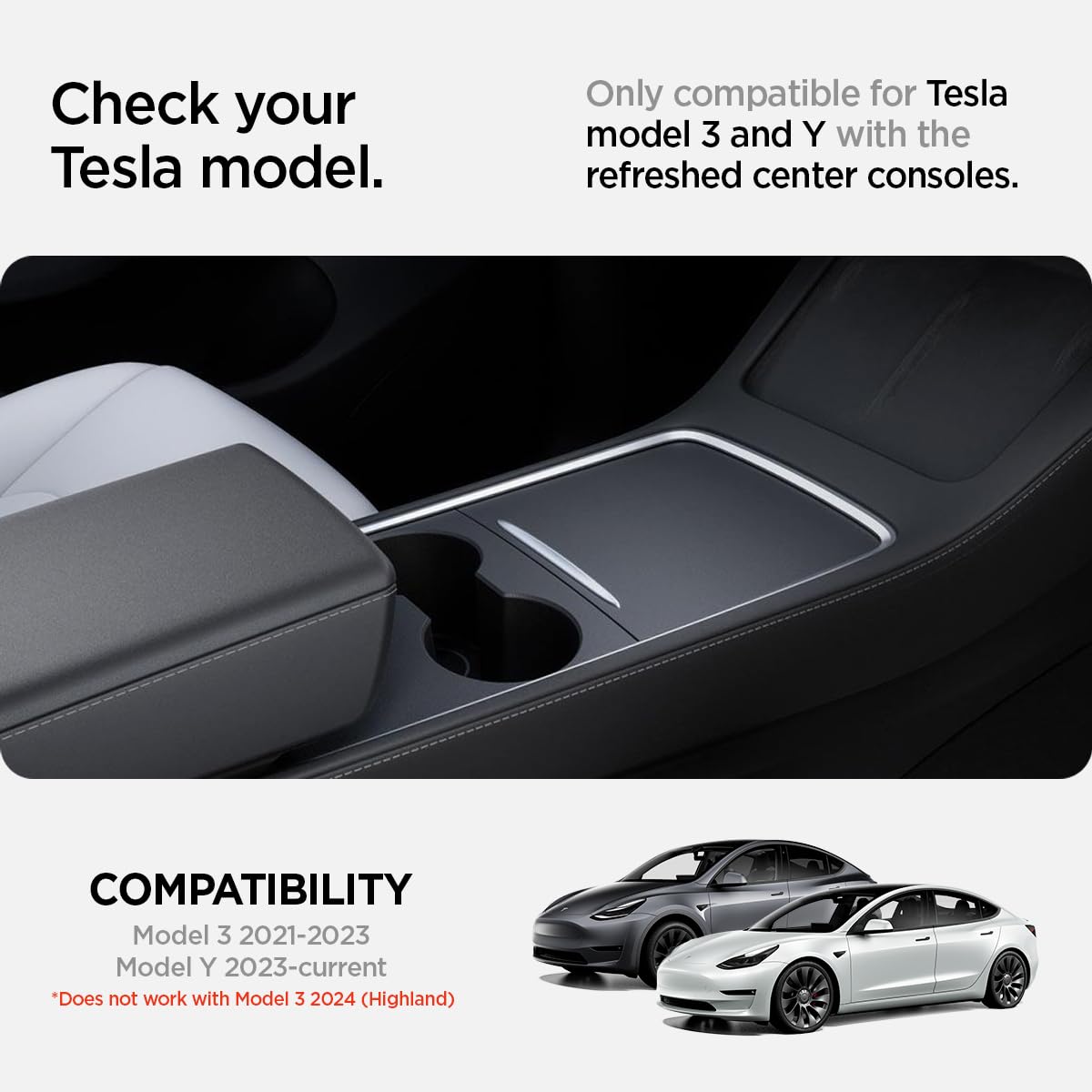 Spigen Armrest Console Organizer (Carbon Edition) Designed for Tesla Model 3/Y 2024/2023/2022 [Not Compatible with Model 3 2024 Refresh]