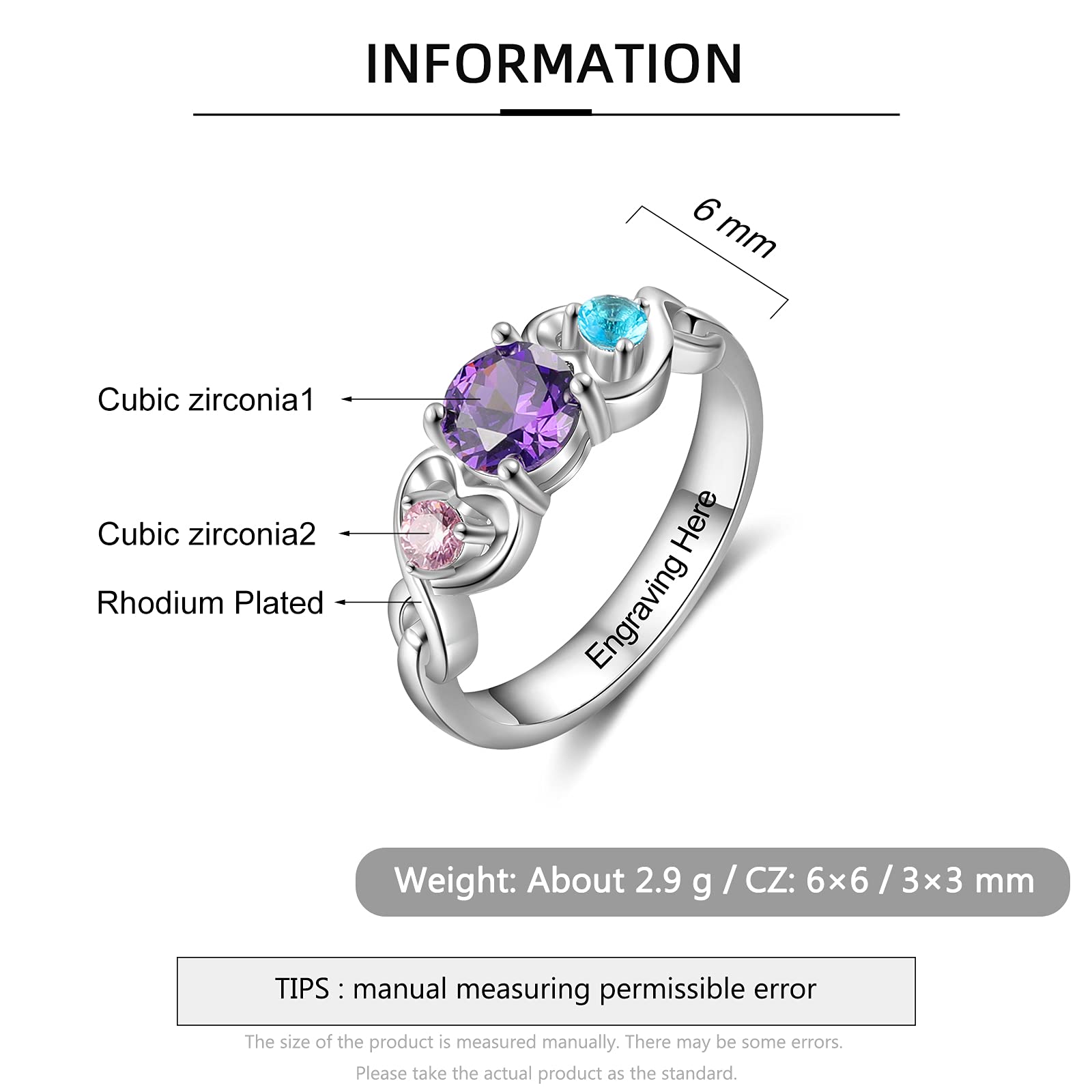 Zomodia Personalized Mother Rings with 3 Simulated Birthstones Engraved Names Anniversary Rings for Grandma Family Promise Jewelry (7)