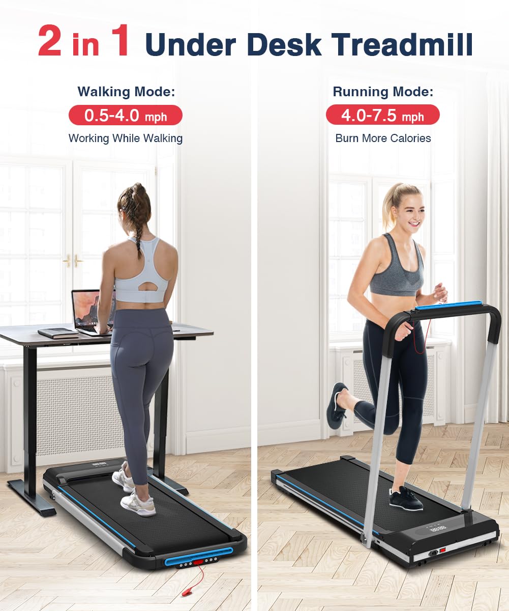 REDLIRO Under Desk Treadmill 2 in 1 Walking Pad, Portable, Folding, Electric, Motorized, Walking and Jogging Machine with Remote Control for Home and Office Workout