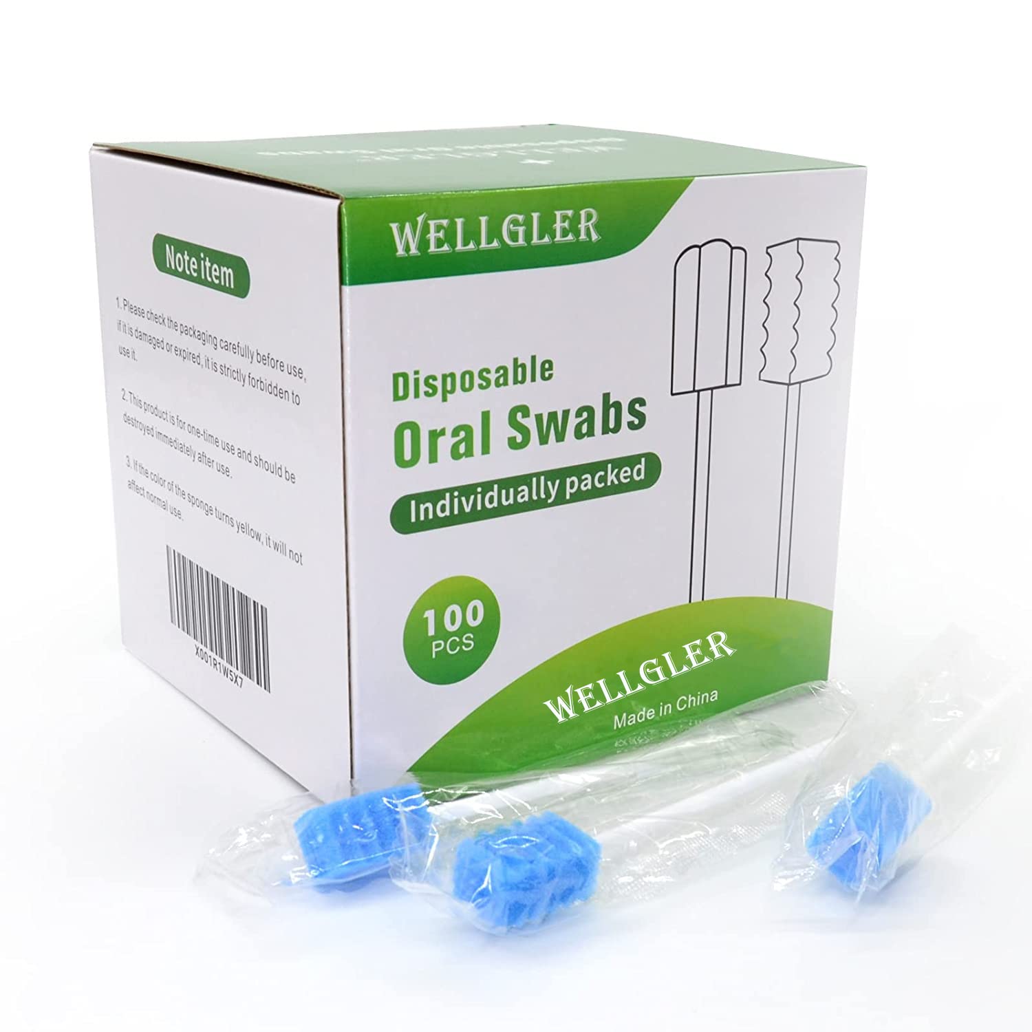 Wellgler's Oral Care Swabs Disposable- Blue 100 Counts