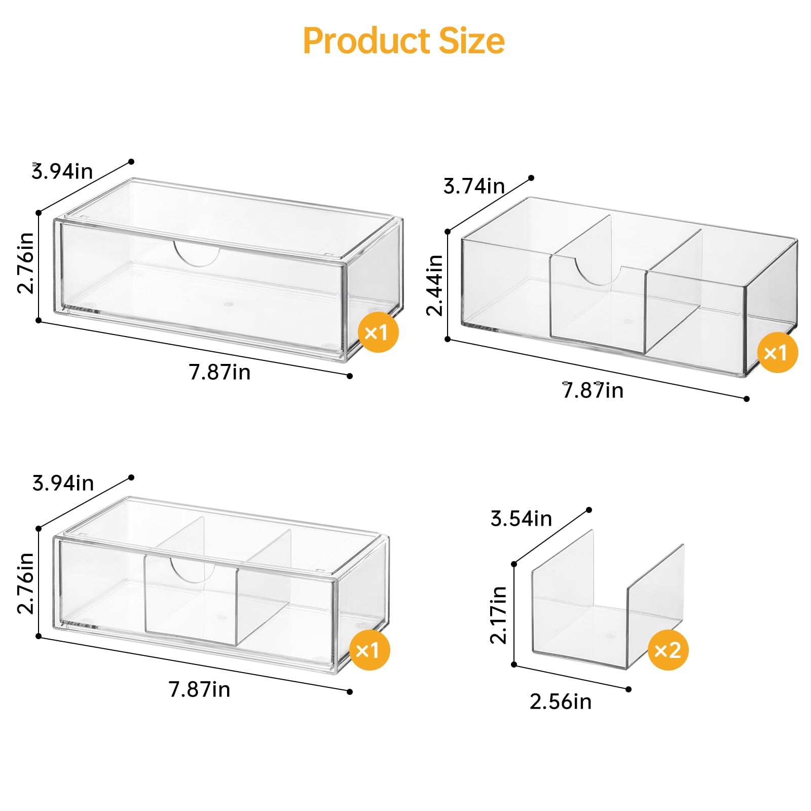 PAVSTINE Medicine Cabinet Organizer 3 Pack, Plastic Stackable Storage with 2 Drawers, Bathroom Mirror Cabinet Organizer with Removable Dividers for Wall Cabinet, Vanity, Countertop, Clear