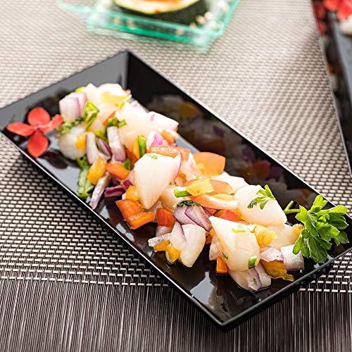 Restaurantware 5 x 2.5 Inch Mini Tasting Plates 100 Disposable Rectangle Plastic Plates - Durable Stylish Black Plastic Hors D'oeuvre Serving Plates For Desserts Or Appetizers At Parties