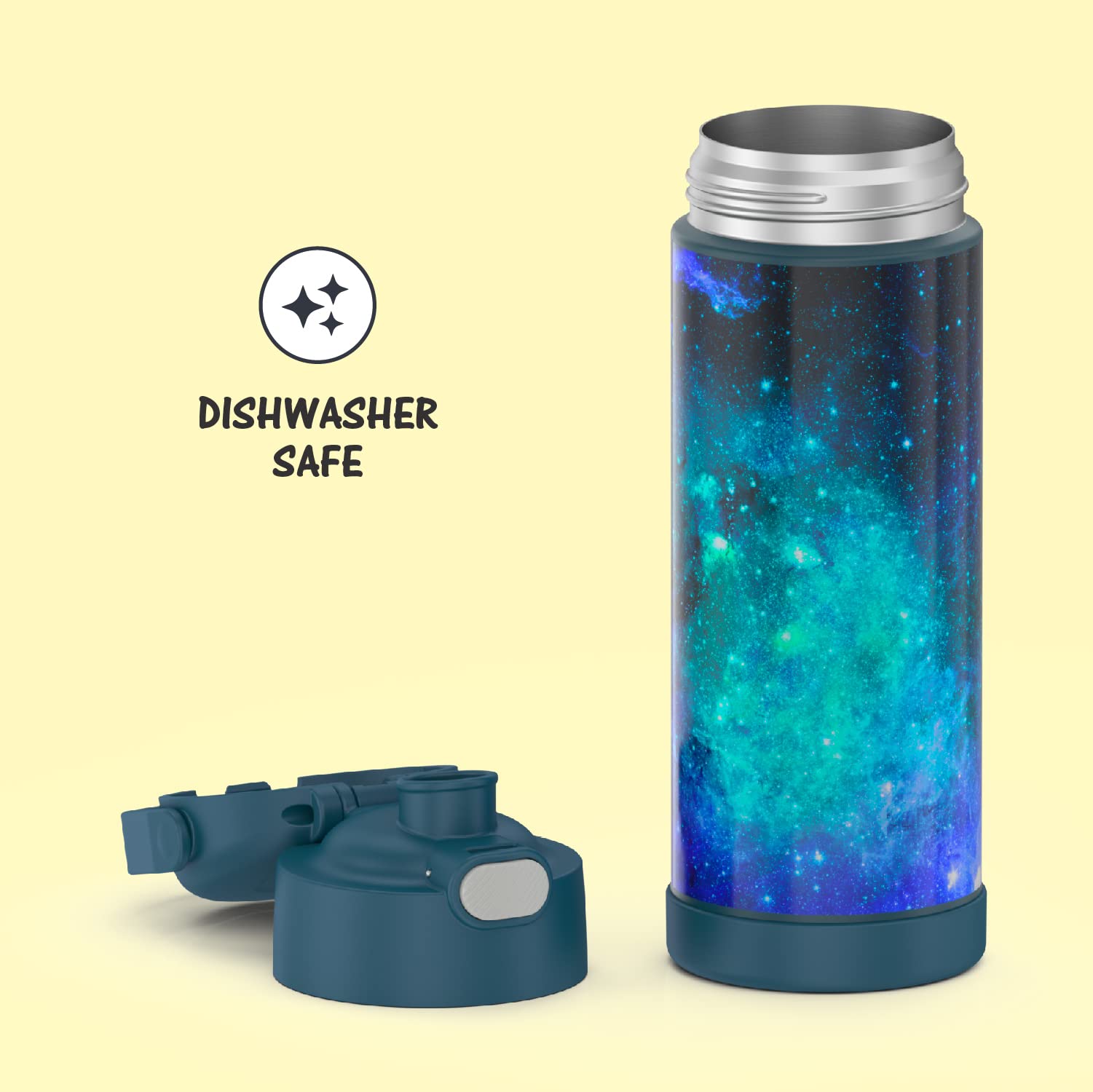 THERMOS FUNTAINER 16 Ounce Stainless Steel Vacuum Insulated Bottle with Wide Spout Lid, Galaxy Teal