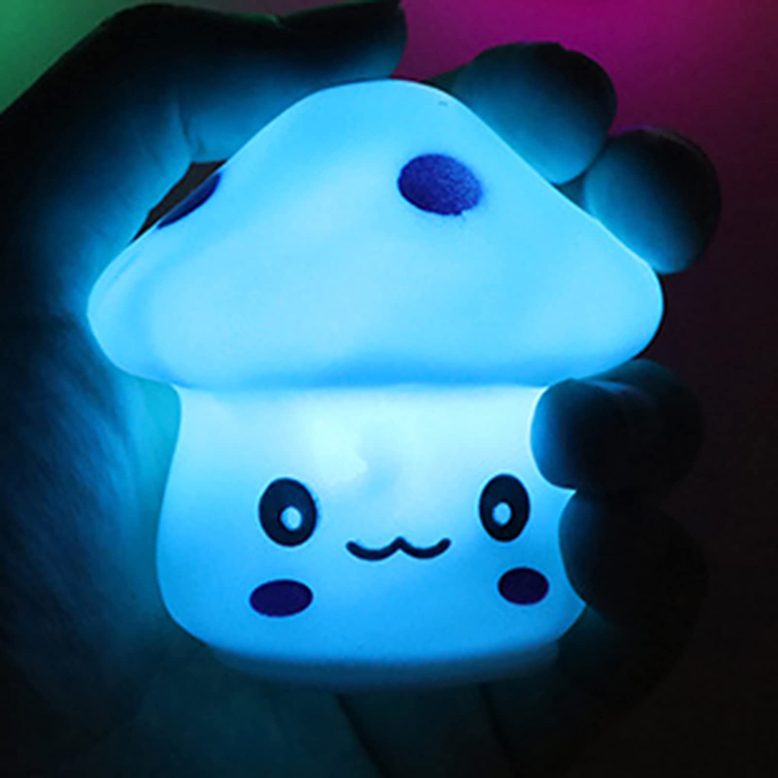 Tuelaly Cute Night Light, 1PC Night Light Fantastic Cute Vinyl Mushroom LED Light for Desk Decor Blue