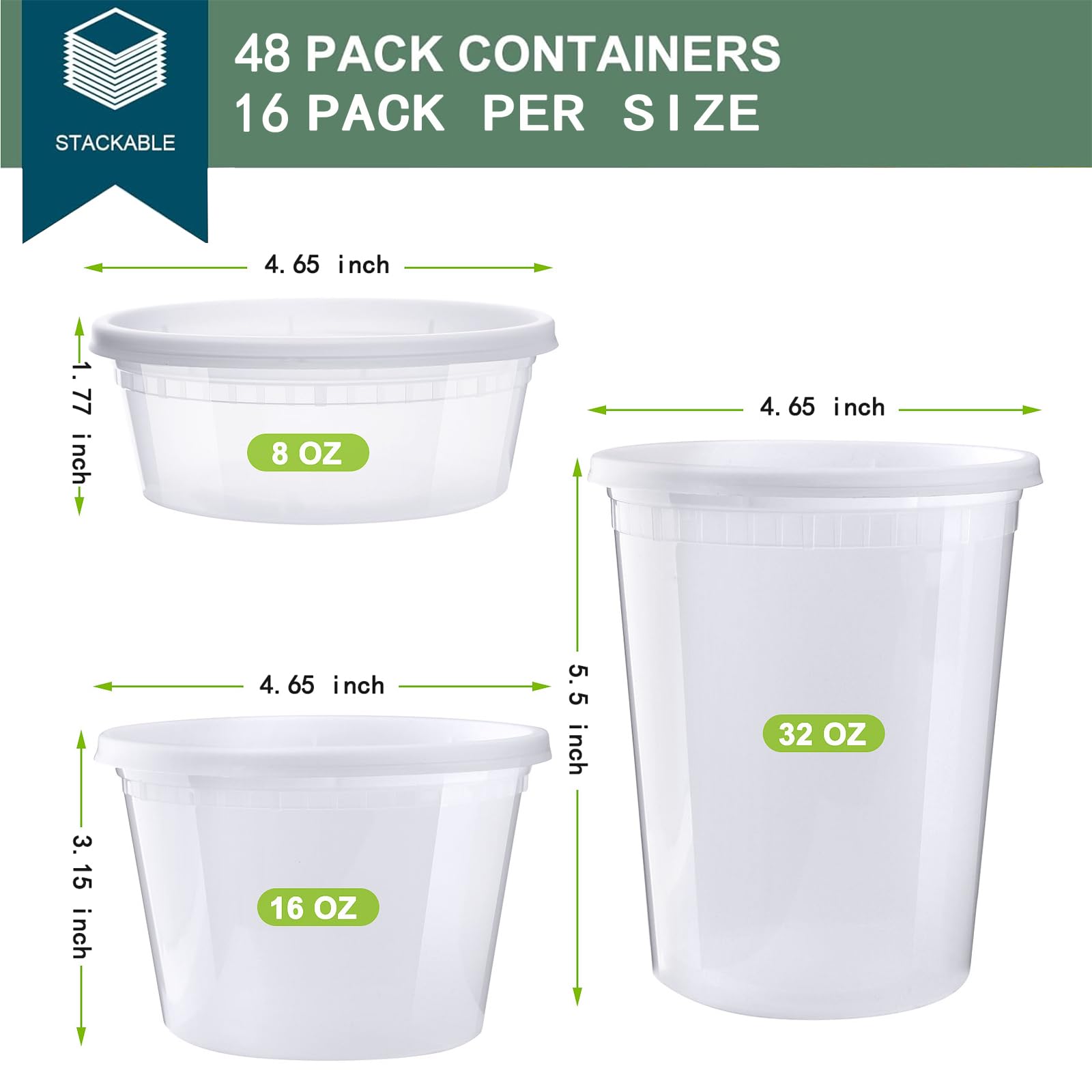 vivigu Deli Containers with Lids 48 Sets [8,16, 32 oz 16 Each ] - Food Storage Containers with Lids Freezer Safe, Soup Containers for Restaurant, BPA Free | Portion Control | Leakproof | Microwave