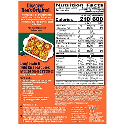 BEN'S ORIGINAL Long Grain Rice and Wild Rice, Fast Cook Rice, 6.2 OZ Box (Pack of 12)