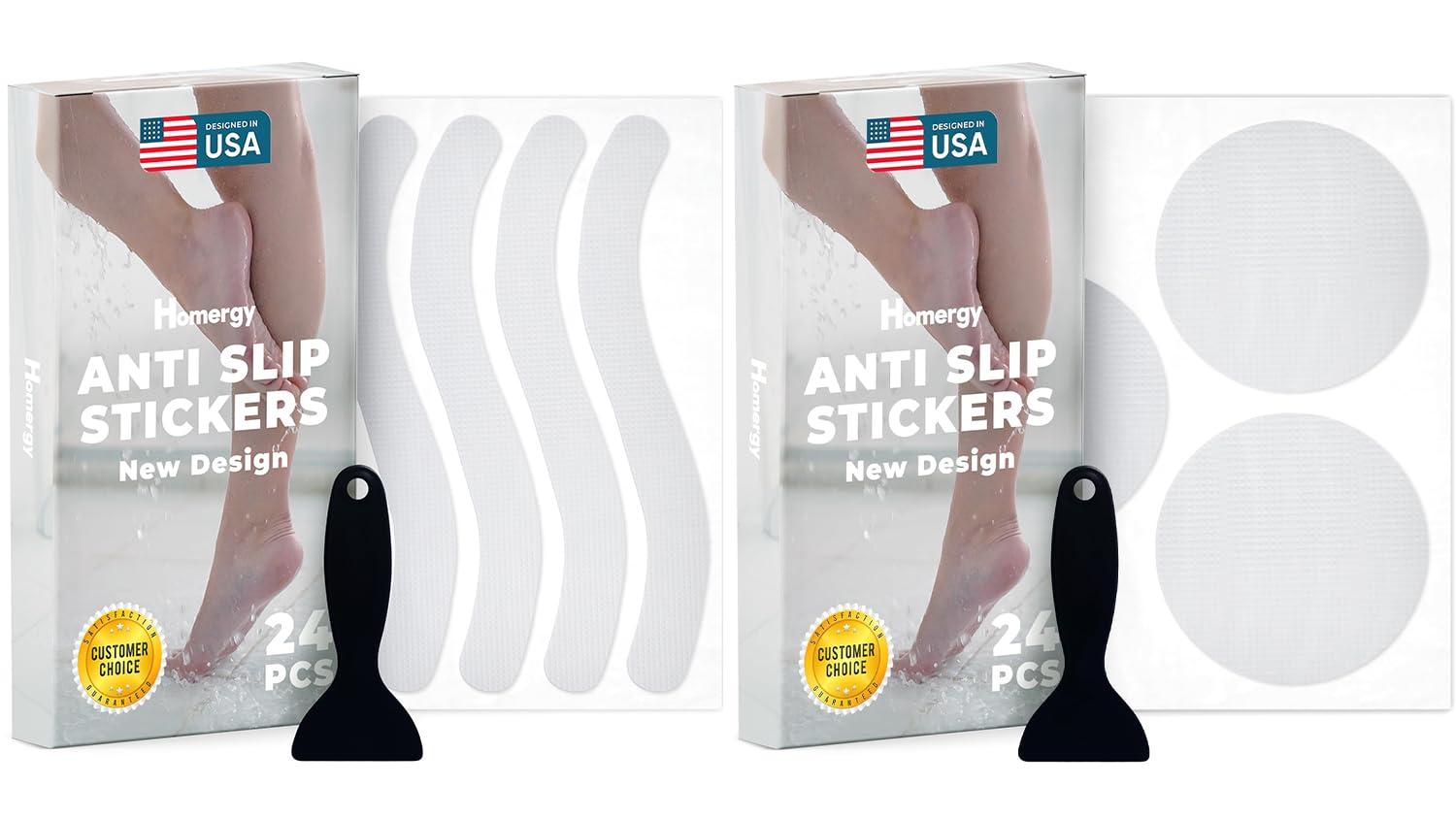 Homergy Wavy Line and Round - Anti-Slip Shower Stickers, 48 PCS Clear Adhesive Safety Strips