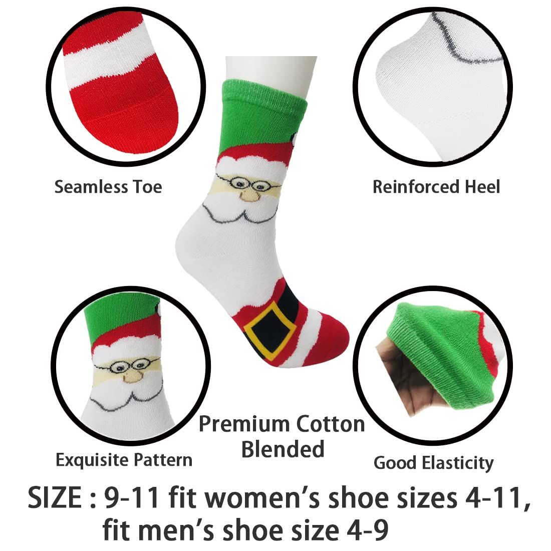 MarJunSep 15 Pairs Women's Christmas Socks Gifts for Women Adults Family Coworkers Cotton Holiday Socks Stocking Stuffers