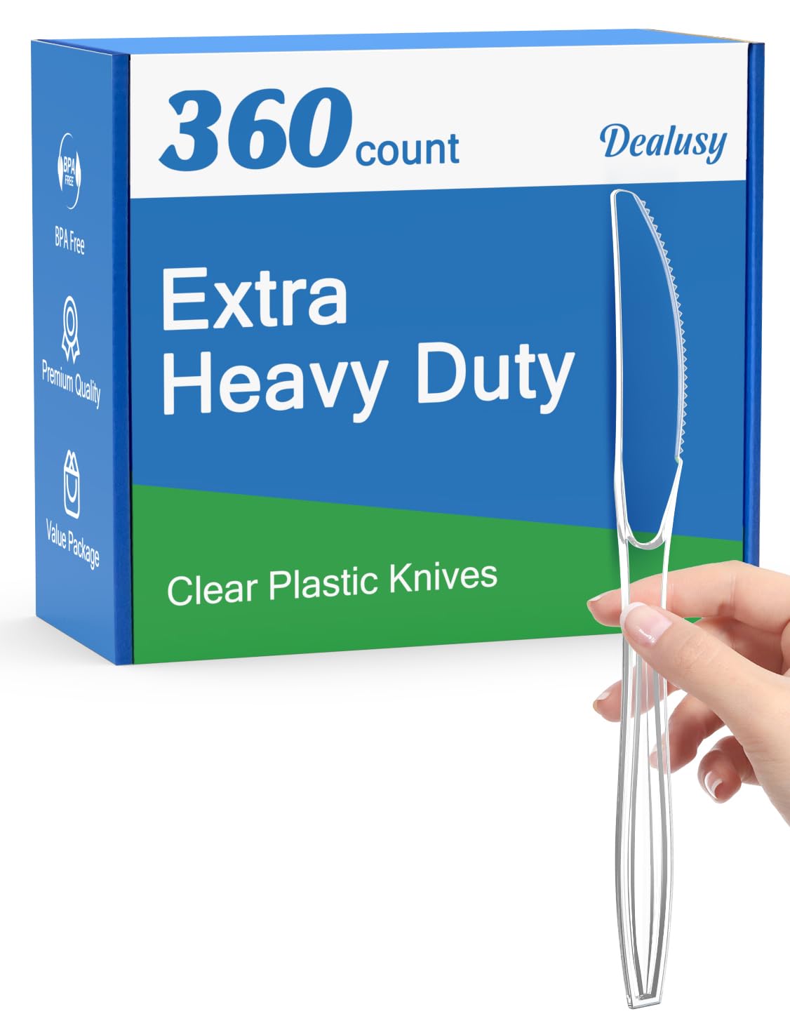 Dealusy 360 Count Extra Heavy Duty Clear Plastic Knives Disposable, BPA-Free, Heat Resistant, Solid and Durable Disposable Knives Bulk, Premium Plastic Knives heavy duty for Party Supply