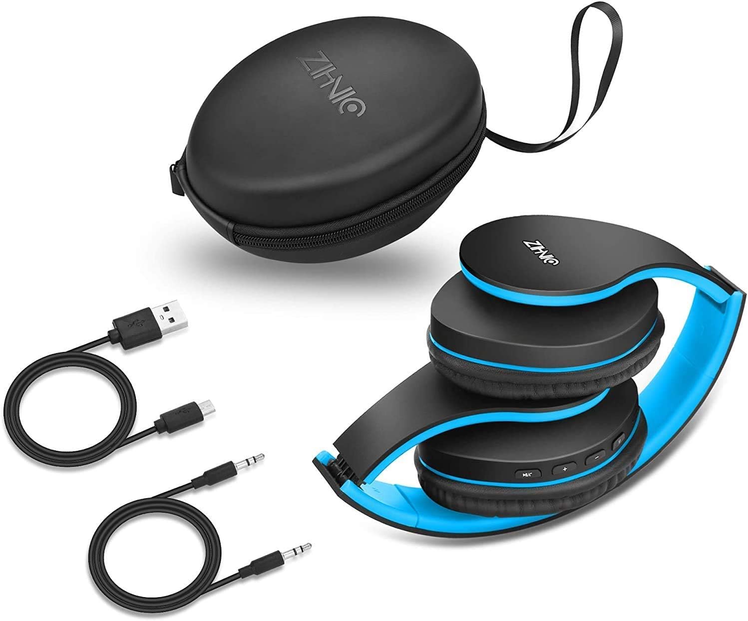 ZIHNIC Bluetooth Headphones, Foldable Wireless and Wired Stereo Headset Micro SD/TF, FM for Cell Phone,PC,Soft Earmuffs &Light Weight for Prolonged Wearing (Black/Blue)