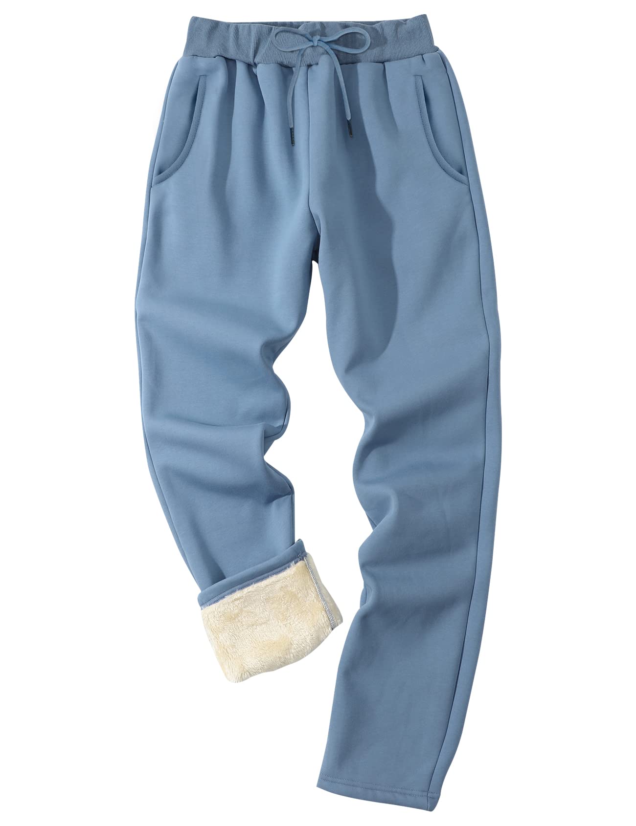 Gihuo Men's Winter Fleece Pants Sherpa Lined Sweatpants Straight Leg Active Running Sweat Pants Comfy Lounge Pants(2#Blue-XXL)