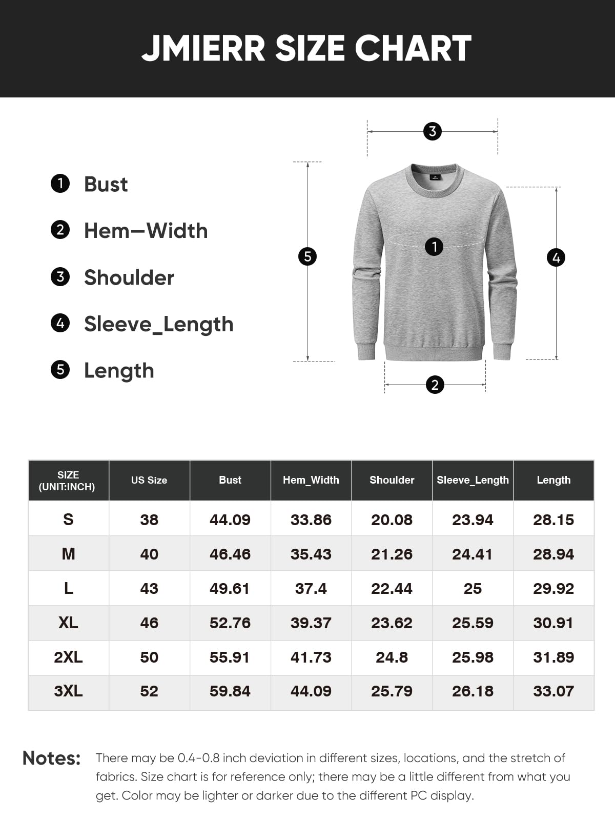 JMIERR Men's Casual Fleece Long Sleeves Crewneck Sweatshirts Thick Cotton Pullover Sweatshirt for Men, US38(S), Brown