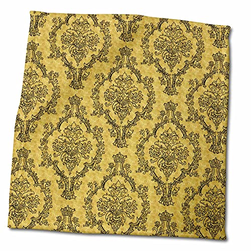 3D Rose Pretty Vintage Mustard Yellow and Black Damask Pattern TWL_210766_1 Towel, 15" x 22", Multicolor