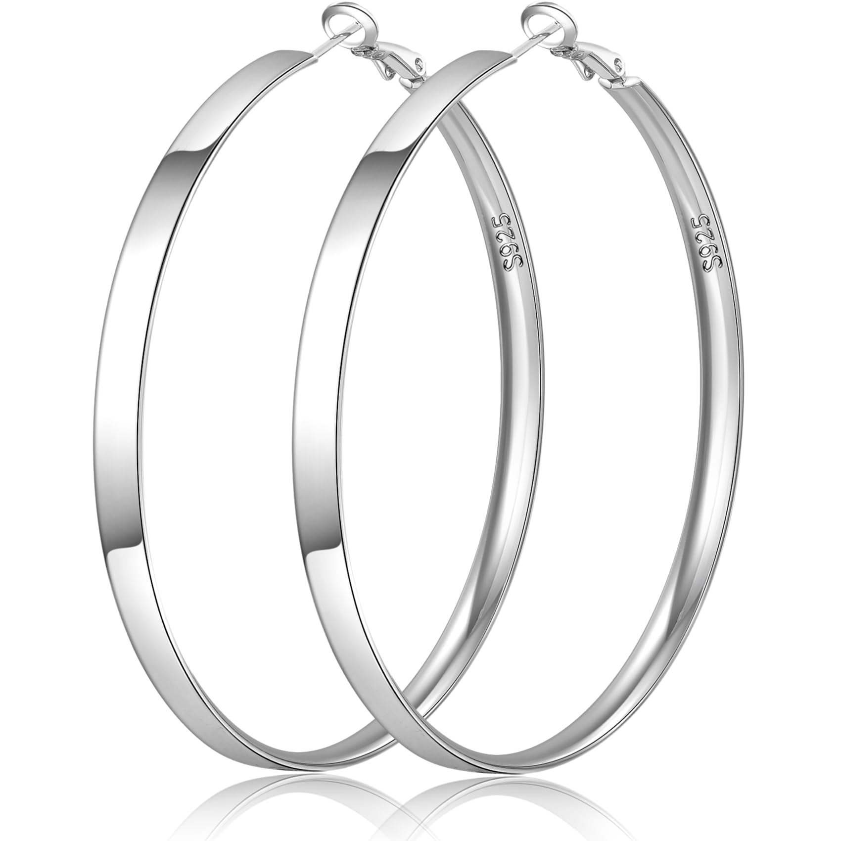 PABBEU Silver Hoop Earrings for Women Lightweight Large S925 Sterling Silver Hoop Earrings Hypoallergenic Big Silver Hoops Earrrings for Girls 60mm