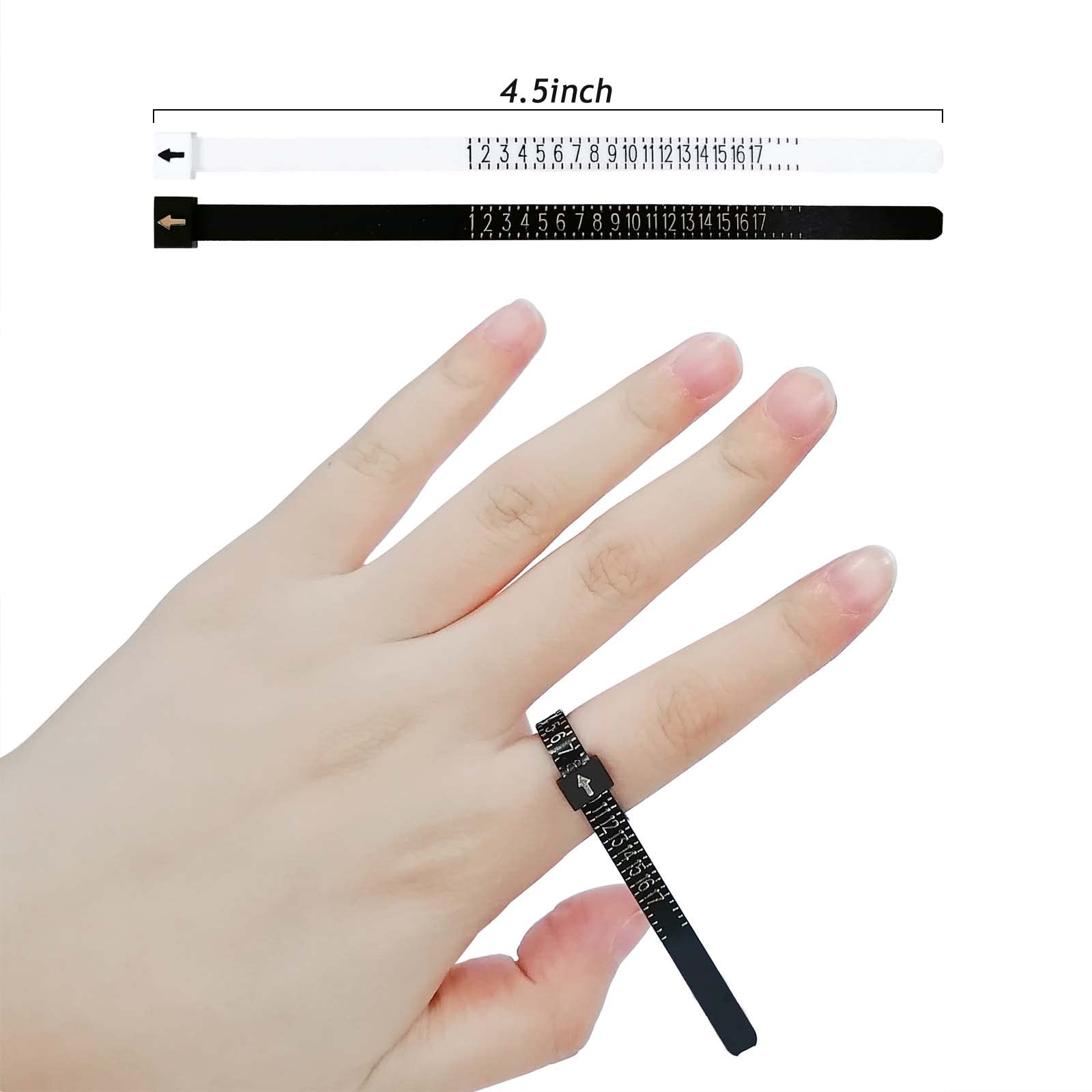 1 Pack US Ring Sizer Measuring Gauge, 1-17 US Rings Size, Plastic Finger Sizing Measure Tool, Reusable, Black