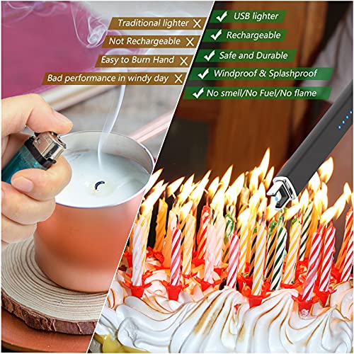 MEIRUBY 2 Pack Lighter Electric Candle Lighter Long Electronic Rechargeable USB Lighter Arc Windproof Flameless Lighters for Candle Camping BBQ Birthday Gifts for Women Mom Wife Men