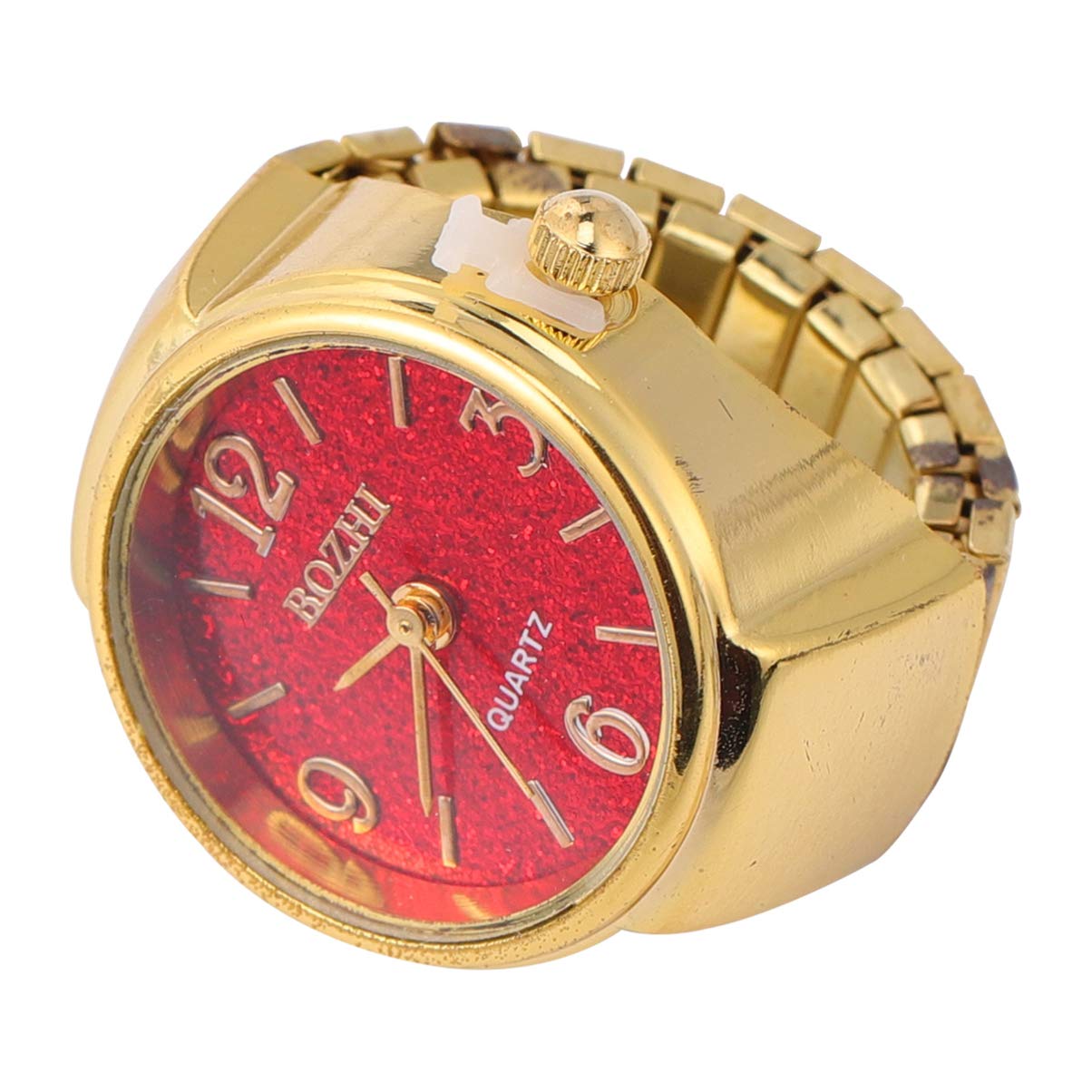 Baluue Women Men Finger Watch Vintage Ring Watch Round Quartz Analog Finger Ring Watch for Birthday Graduation Red