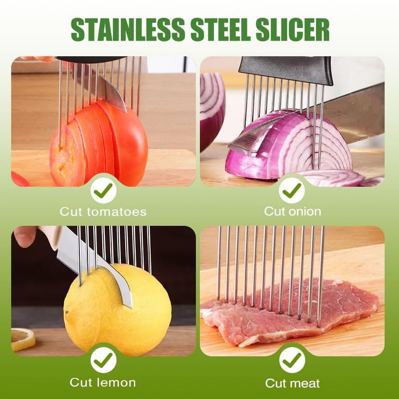 2026 Upgraded Onion Holder for Slicing, New Stainless Steel Onion Slice Holder Lemon Slicer Vegetable Cutter, Kitchen Chopper Slicing Assistant Tool for Meat, Onion, Potato, Tomato (1 Pack)