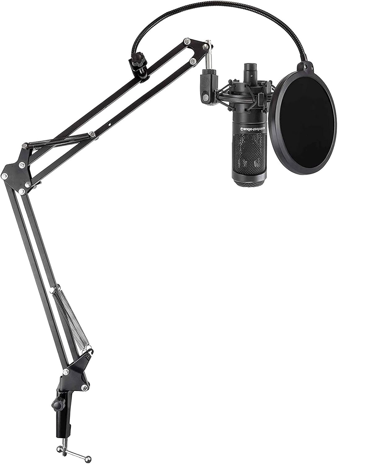 Audio-Technica AT2035 Cardioid Condenser Microphone Bundled with 20ft XLR Cable + Pop Filter + Microphone Arm (4 Items)