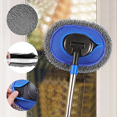 Wall Cleaner, Max 66'' Wall Mop with Long Handle, Ceiling Dust Mop with 15° Labor-Saving Elbow Extension Pole, Baseboard Duster Washer Scrubber, High Reach Window Cleaning Brush, Roof Cleaning Tool-GY