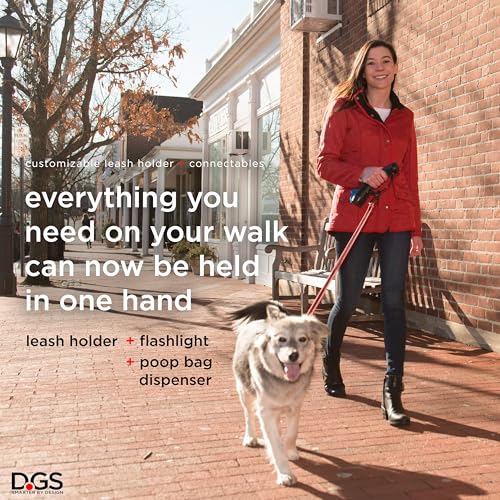 Dog Gone Smart Pet Products I'm Gismo Expandable Leash Handle System with Patented Rail System for Dog Walking- Electric Blue Handle with Poop Bag Dispenser + Rechargable Flashlight Connectable