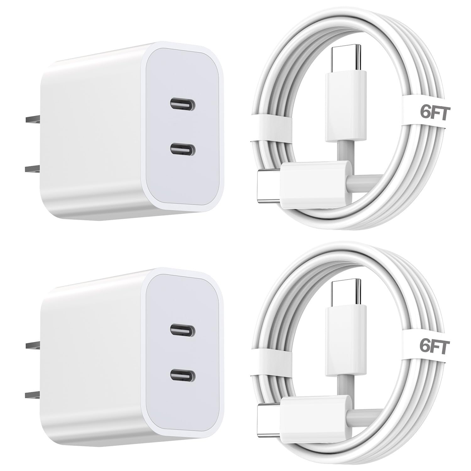 iPhone 15 Charger,Apple Charger Fast Charging,2Pack Dual Port Power Delivery Apple Charging Block,2Pack 6FT USB C to C Fast Charger Cable,USB C Charger for iPhone 15/15 Pro/iPad Pro/iPad Air/Mini