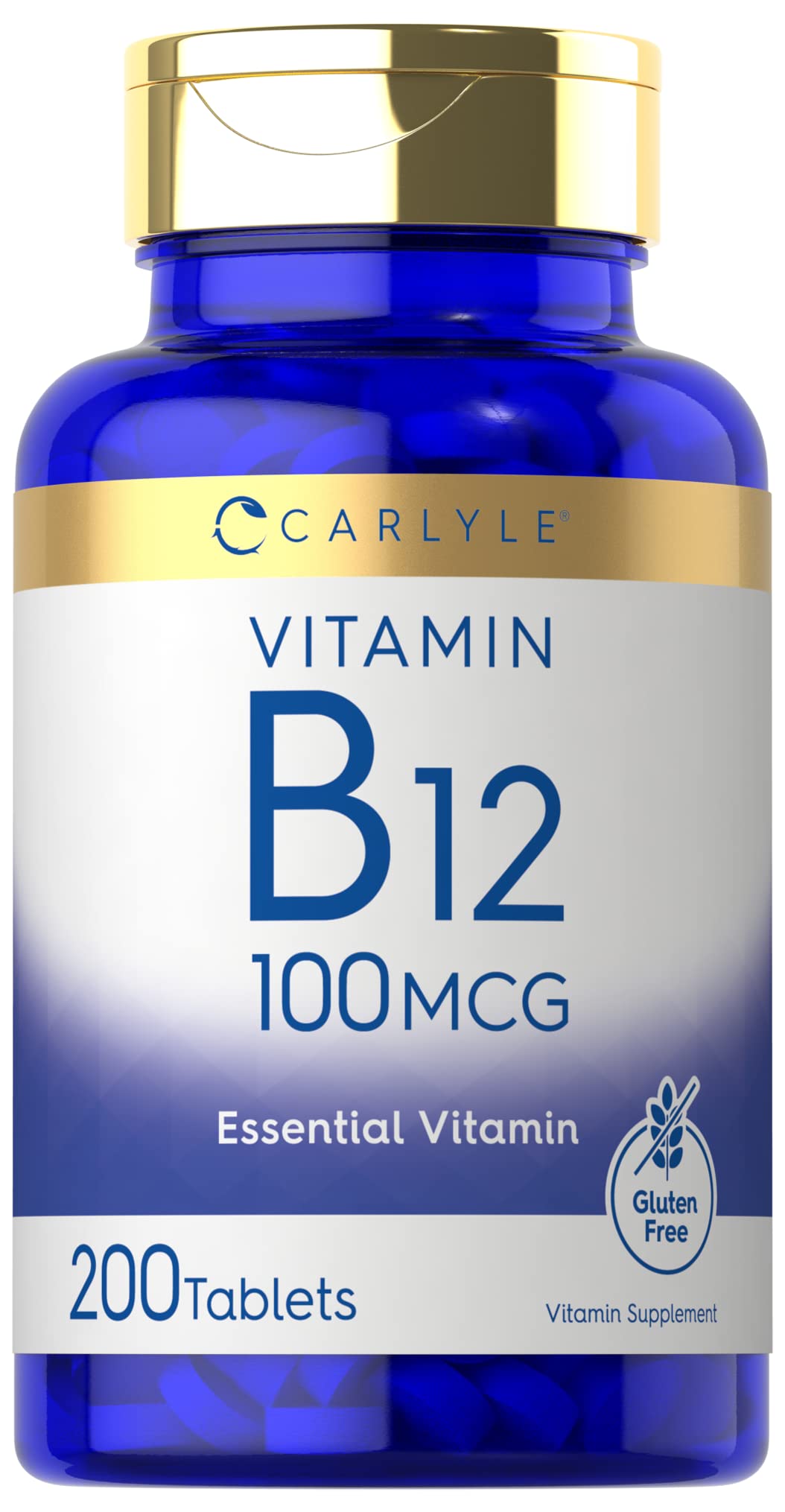 Carlyle Vitamin B12 100mcg | 200 Tablets | Essential Vitamin Supplement | Vegan, Non-GMO, and Gluten Free Formula