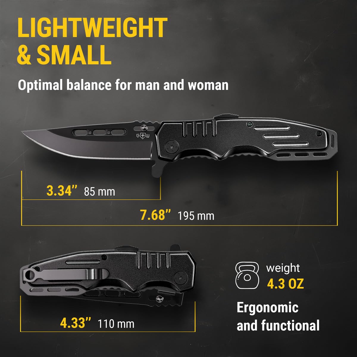 Safety Lock Pocket Knife - Spring Assisted 3.4-inch Sharp Blade - Folding Tactical Black Knife with Aluminum Handle - Ideal Knives Set for EDC Camping Hunting Survival - Birthday Gift for Men & Women 6681