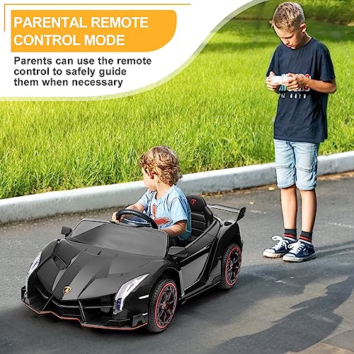 Winado 12V Ride on Car, Electric Vehicle Licensed Lamborghini Veneno for Kids, Battery Powered Car Toy w/Parent Control, Hydraulic Doors, 3 Speeds, LED Headlights, Horn, Engine Sounds - Black
