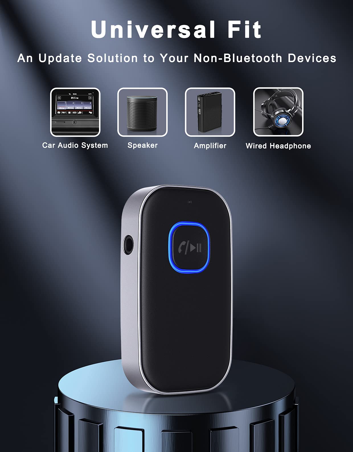 COMSOON Bluetooth Receiver for Car, Noise Cancelling 3.5mm AUX Bluetooth Car Adapter, Wireless Audio Receiver for Home Stereo/Wired Headphones, Hands-Free Call, 16H Battery Life - Black+Silver