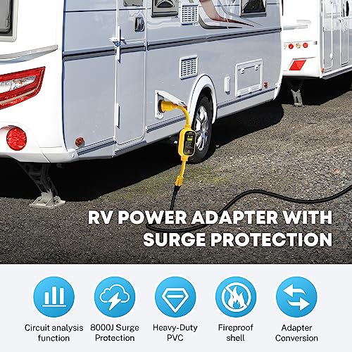 Kohree 30 Amp to 110V RV Adapter with Surge Protection, 8000 Joules 15 Amp to 30 Amp RV Adapter with Twist Lock, Circuit Analyzer w/LED Indicators, RV Power Adapter Cord 21'' for Camper Travel Trailer