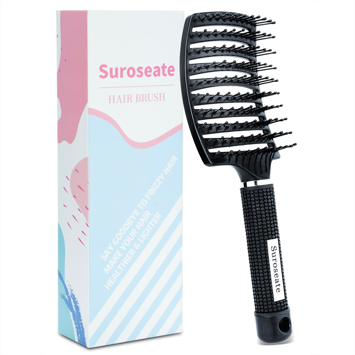 Suroseate Hair Brush, Detangler Hair Brushes for Women Men Kids Faster Blow Drying, Curved Vent Detangling Brush for Wet Dry Curly Straight Thick Thin Hair Adds Shine, Makes Hair Smooth (black)