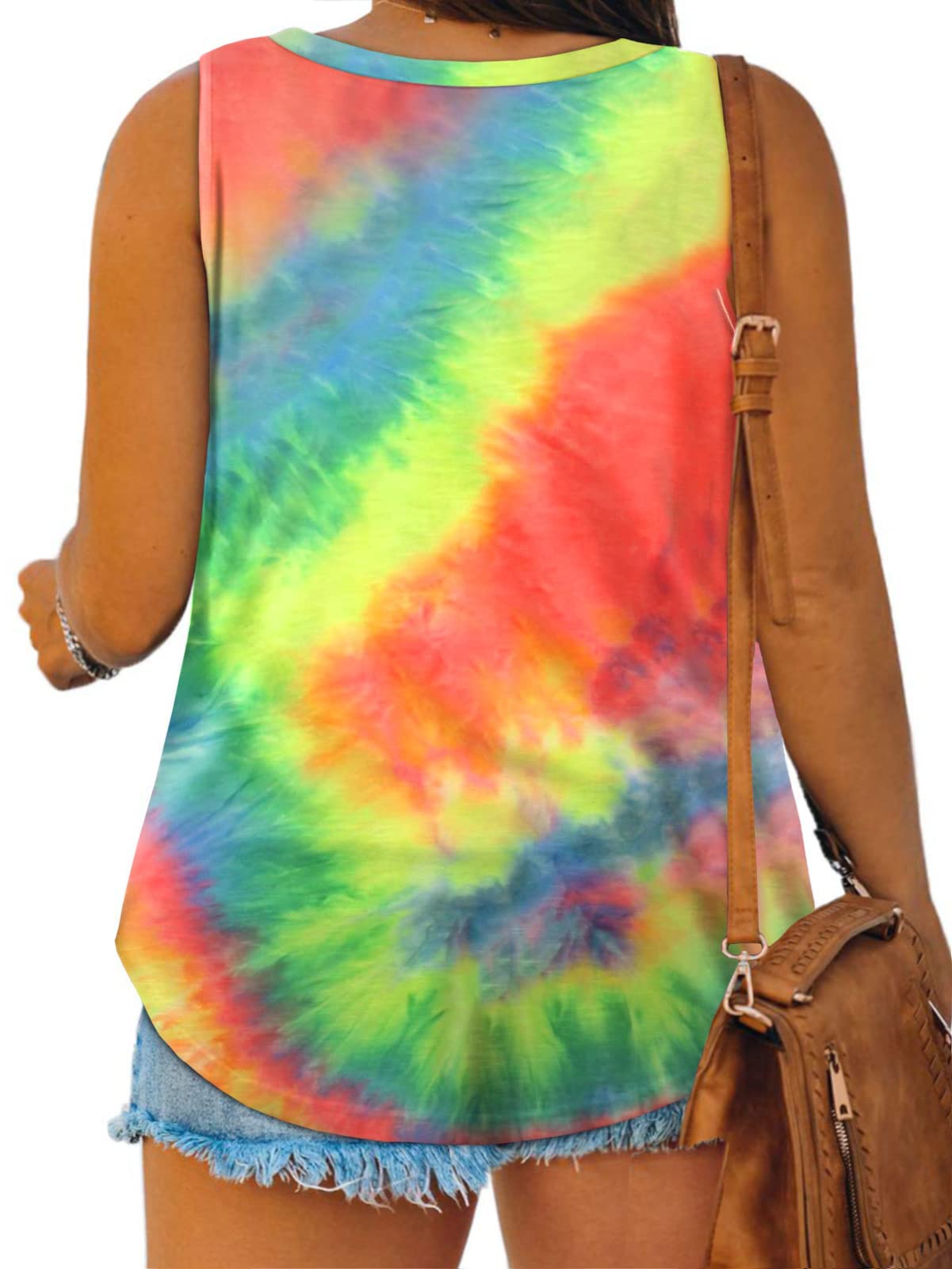 Plus Size Tank Tops for Women Summer Sleeveless Henley T-Shirts Tops Casual Tie Dye Print Tee Tunics Shirts