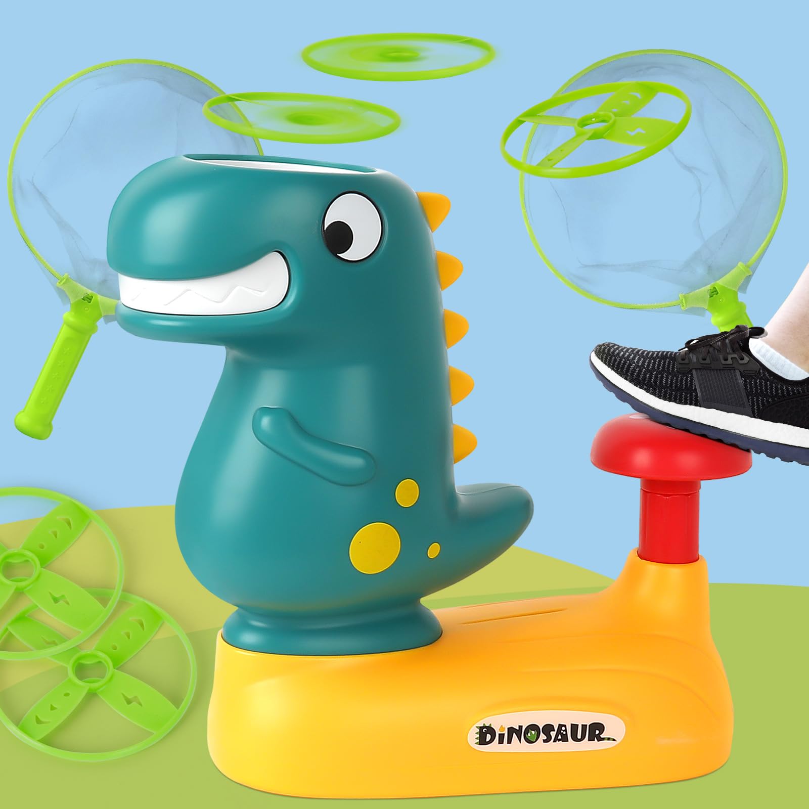 Outdoor Toys and Games for Toddlers Age 3-5. Birthday for 4-8 Year Boy, Flying Disc Launcher Dinosaur Toy for Kid, Upgraded Flying Disc Toys for 3 4 5 6 7 Year Old Boy