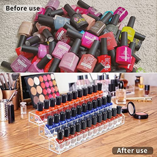 BTremary 3 Packs Clear Nail Polish Organizer Holder Shelf Rack, Acrylic Display Stand For Sunglasses Paint Essential Oils, Makeup Holder, Nail Poliahes Storage to 36 Bottles (Fit 1-2oz Bottles)